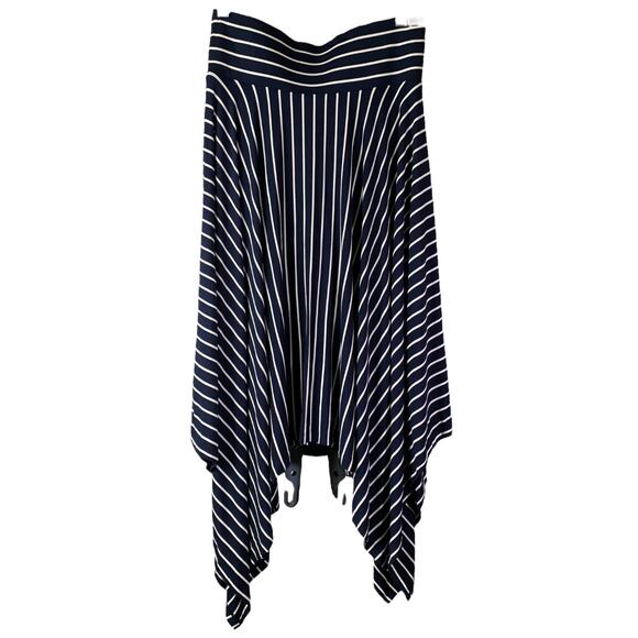 CAbi #5183 Skirt Womens S Navy Blue White Asymmetrical Stripe 4" Waistband Twirl - Picture 4 of 7